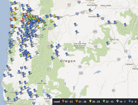 Map: BlueOregon Action on gun safety